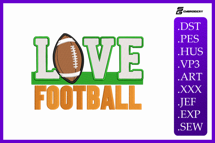 Love American Football Sports Quote Embroidery Design