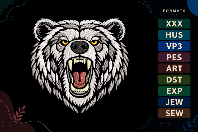 Angry Grizzly Bear Embroidery Design