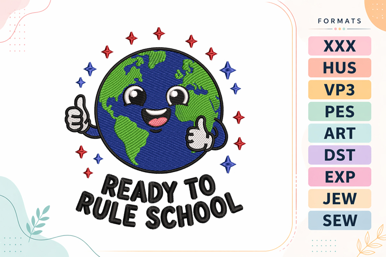Earth Kawaii Back To School Embroidery Design
