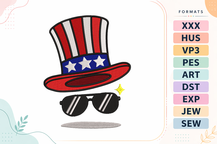 4th of July Patriotic Sunglasses Embroidery Design