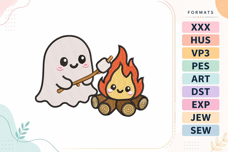 Cute Halloween Campfire Ghost Embroidery Design example image 1