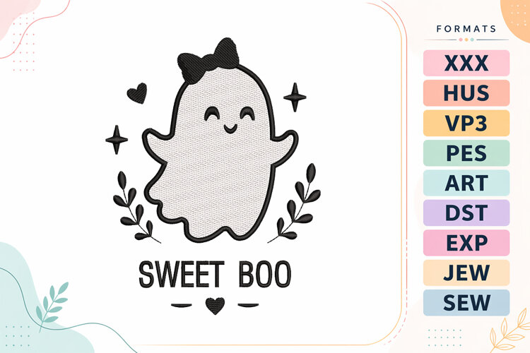Sweet Boo Ghost Halloween Embroidery Design example image 1