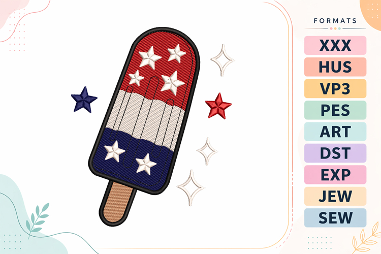 USA Popsicle 4th of July Embroidery Design