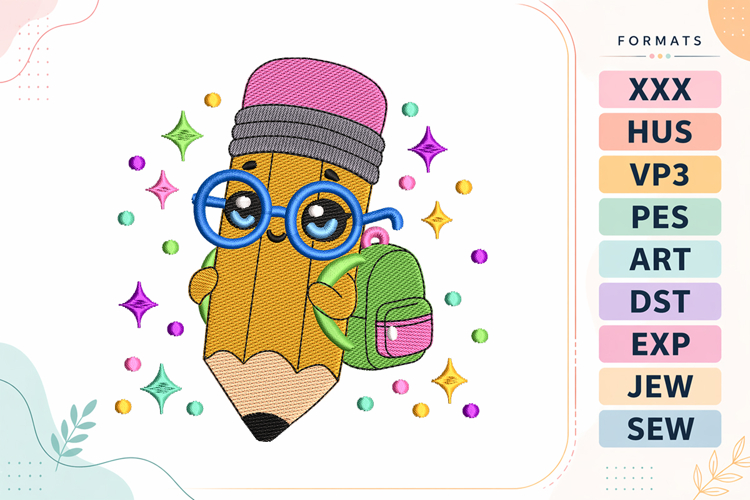 Kawaii Back To School Pencil Embroidery Design