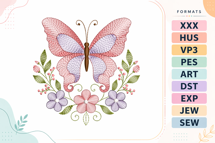 Ripple Butterfly Floral Embroidery Designs For Machine