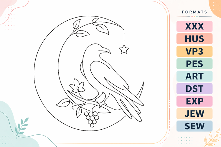Halloween Moon Bird Embroidery Design