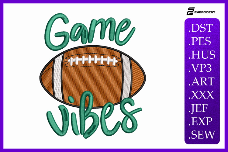 Game Vibes American Football Sports Quote Embroidery Design