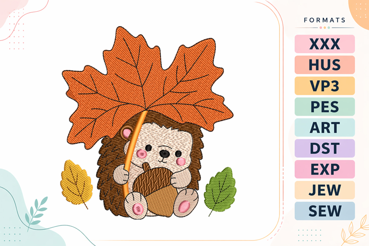 Autumn Hedgehog Art Embroidery Design