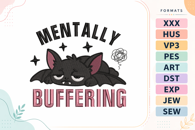 Sleepy Bat Halloween Quote Embroidery Design