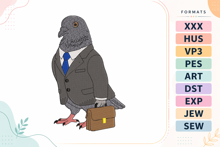 Business Pigeon Bird Embroidery Design