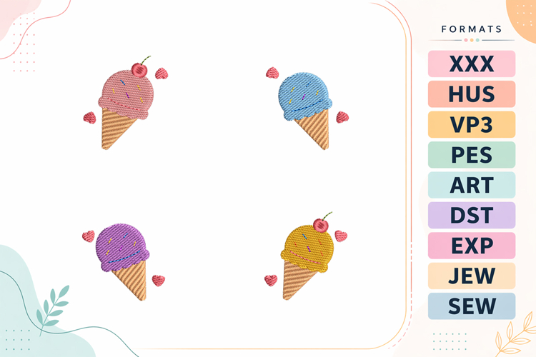 Ice Cream Summer Frame Embroidery Design