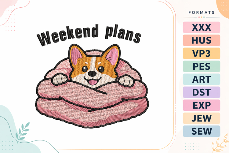 Cute Corgi Dog Animals Embroidery Design