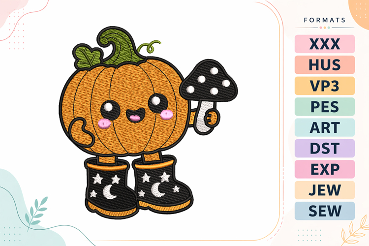 Cute Halloween Pumpkin Friend Embroidery Design example image 1