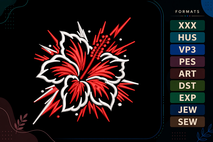 Fall Hibiscus Sketch Embroidery Design