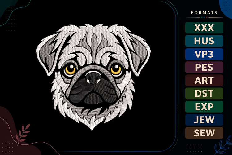 Pug Dog Face Embroidery Design