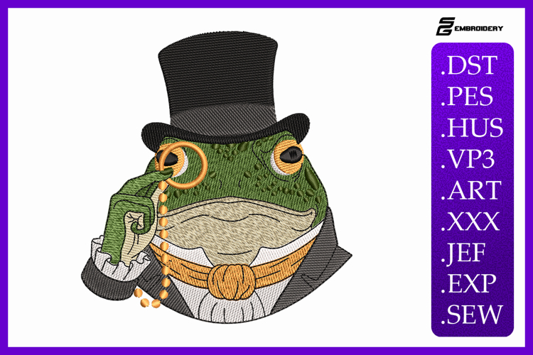 Dapper Frog Vintage Animal Embroidery Design