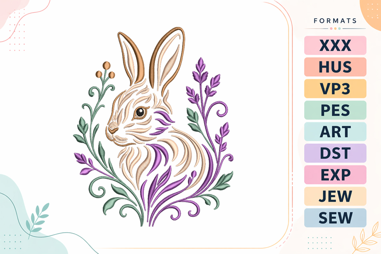 Boho Rabbit Art Embroidery Design