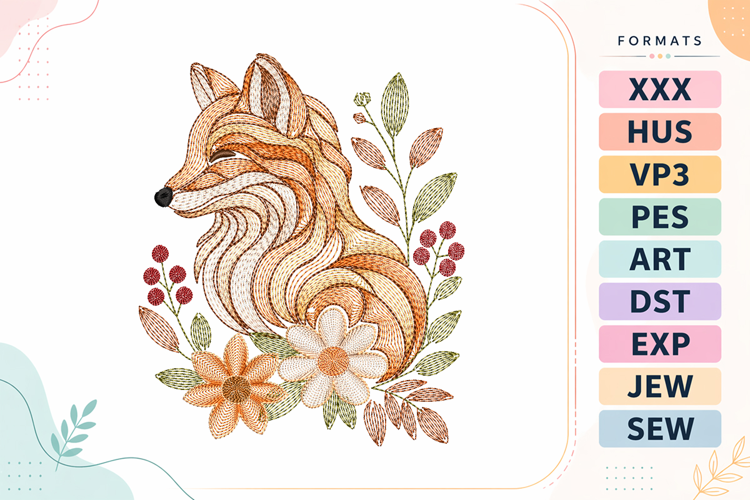 Ripple Woodland Fox Portrait Embroidery Design