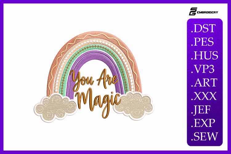 Magic Rainbow Kids Quote Embroidery Design