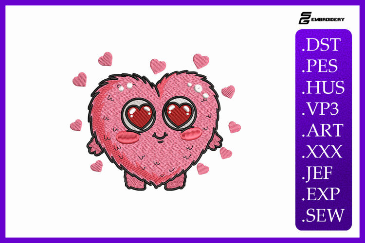 Cute Heart Monster Embroidery Designs