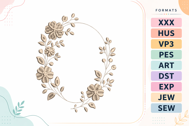 Floral Wreath Flowers Frame Embroidery Design