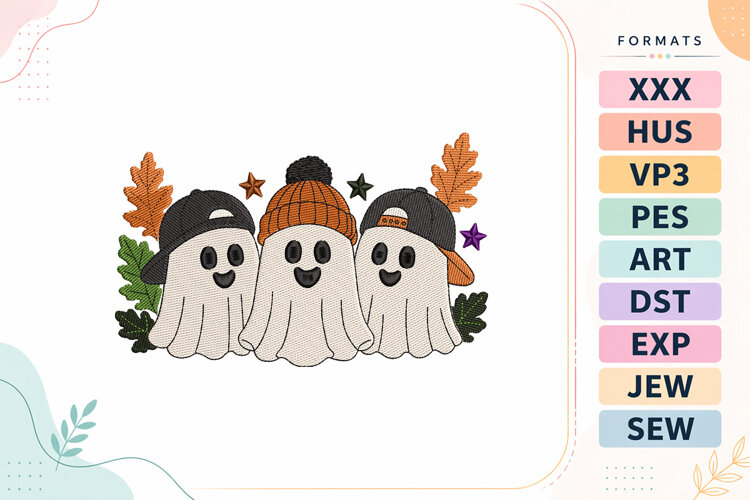 Ghost Trio Halloween Squad Embroidery Design example image 1