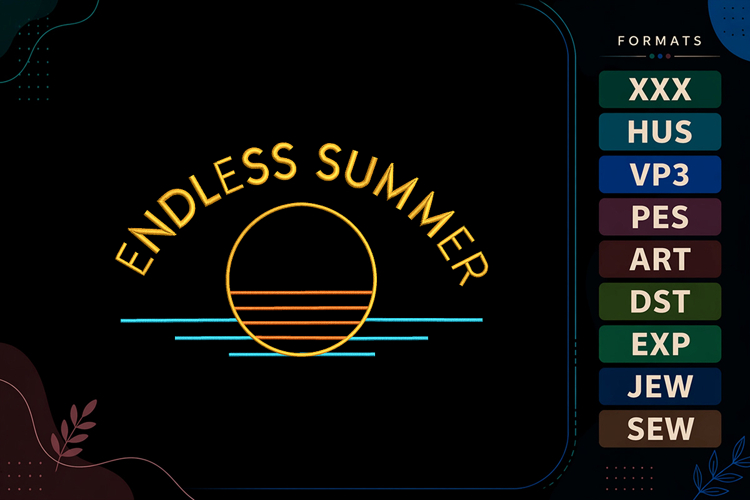 Endless Summer Retro Sunset Beach Embroidery Design