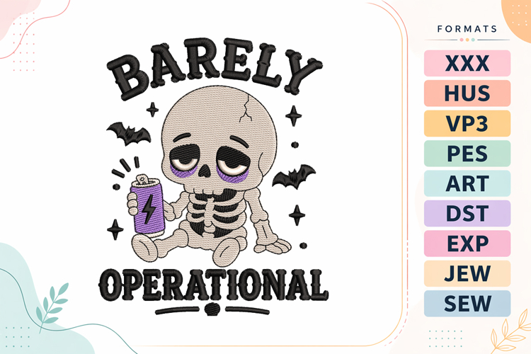 Sleepy Skeleton Halloween Embroidery Design