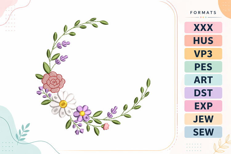 Floral Circle Frame Flowers Embroidery Design