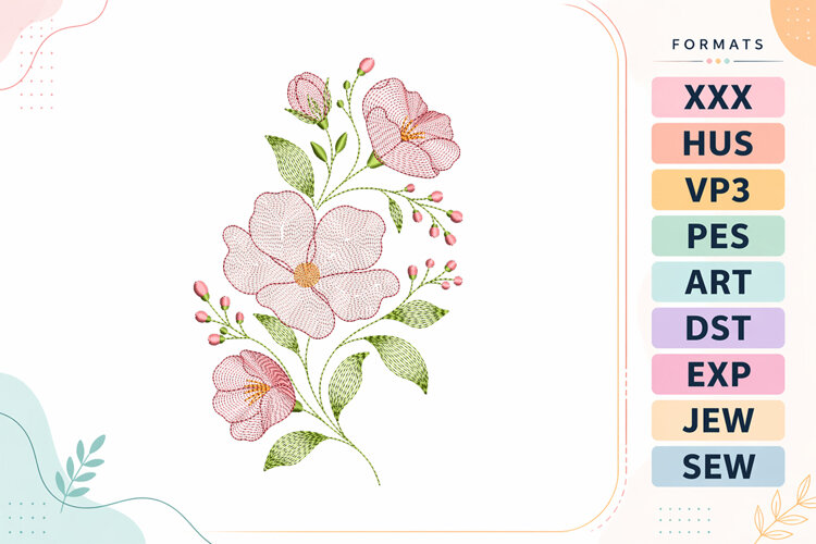 Ripple Pink Floral Embroidery Designs For Machine example image 1