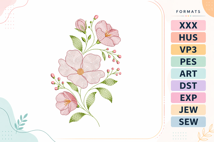 Ripple Pink Floral Embroidery Designs For Machine