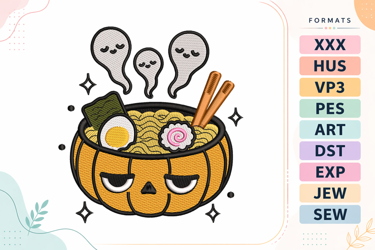 Halloween Ramen Pumpkin Ghost Bowl Embroidery Design