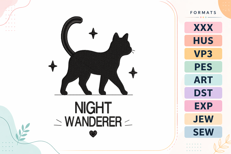 Night Wanderer Cat Halloween Embroidery Design
