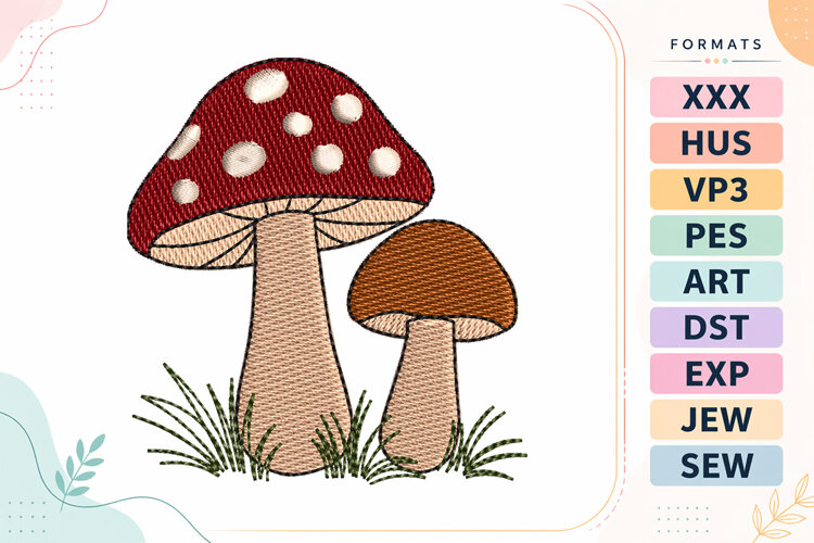Mini Fall Mushrooms Stitch Embroidery Design example image 1
