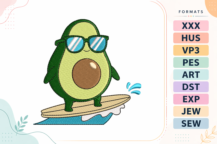 Cute Summer Avocado Embroidery Design