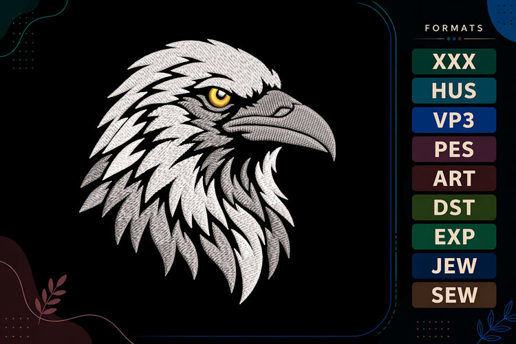 Yellow Eye Raven Embroidery Design example image 1