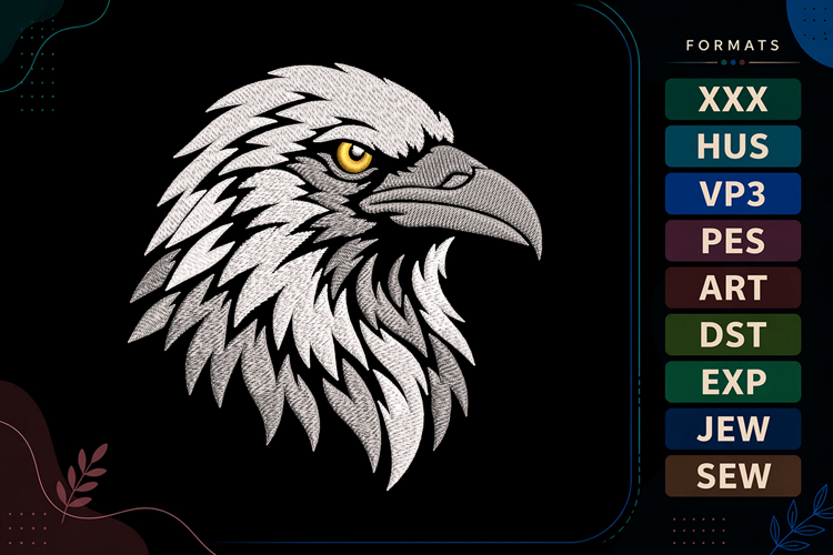 Yellow Eye Raven Embroidery Design