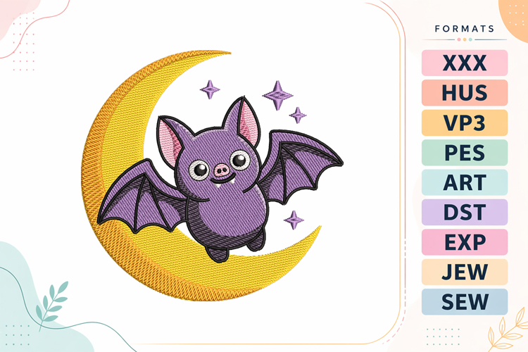 Halloween Bat Moon Embroidery Design