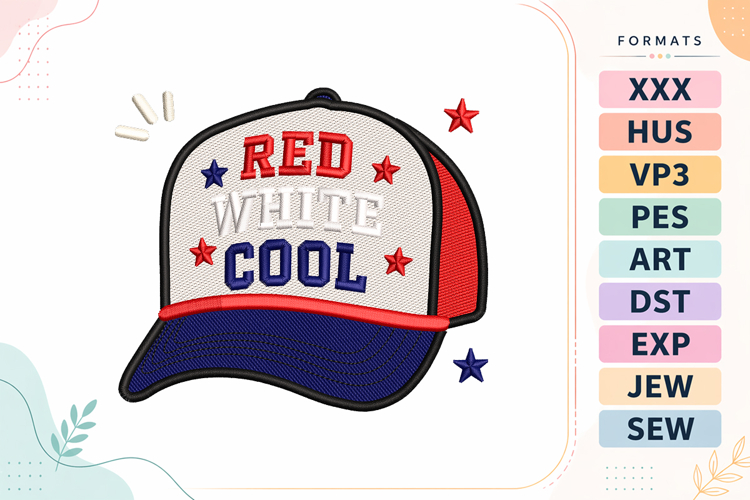 Patriotic Cap 4th of July Embroidery Design