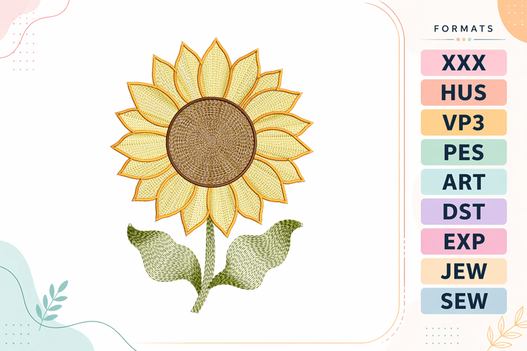 Ripple Yellow Sunflower Embroidery Designs For Machine