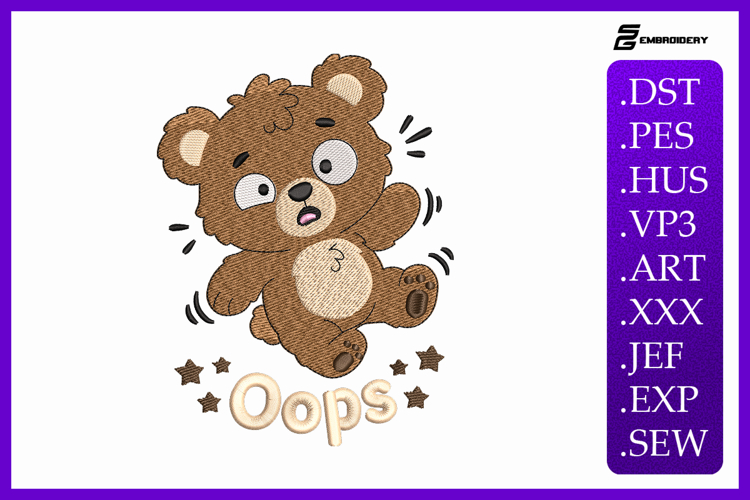 Oops Teddy Bear Embroidery Design