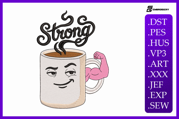 Strong Coffee Quote Summer Embroidery Design