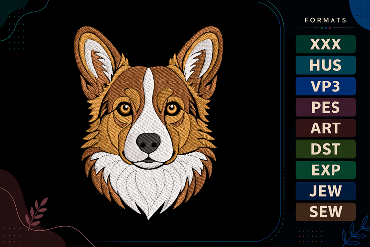 Corgi Dog Face Embroidery Design