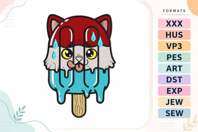 Cute Summer Puppy Popsicle Embroidery Design