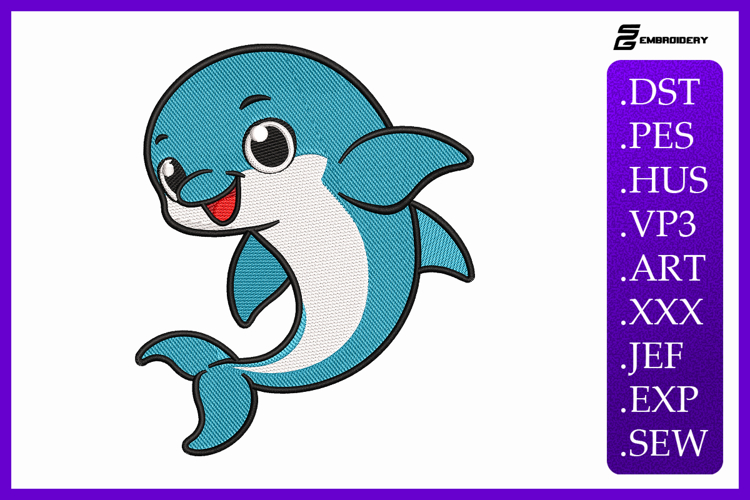 Cute Dolphin Ocean Animal Embroidery Design