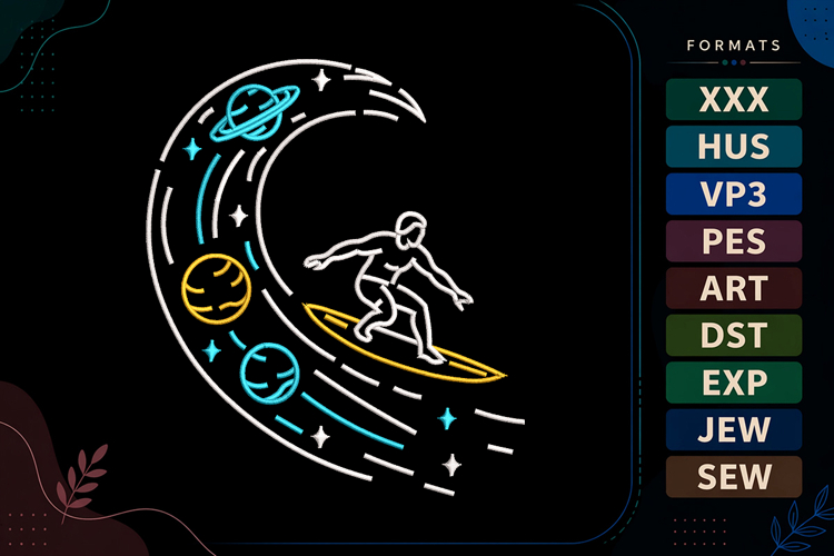 Space Surfer Summer Embroidery Design