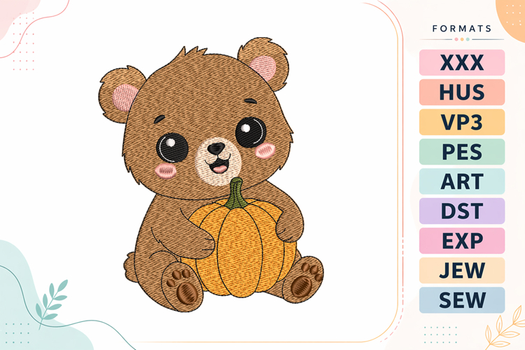 Cute Autumn Bear Embroidery Design