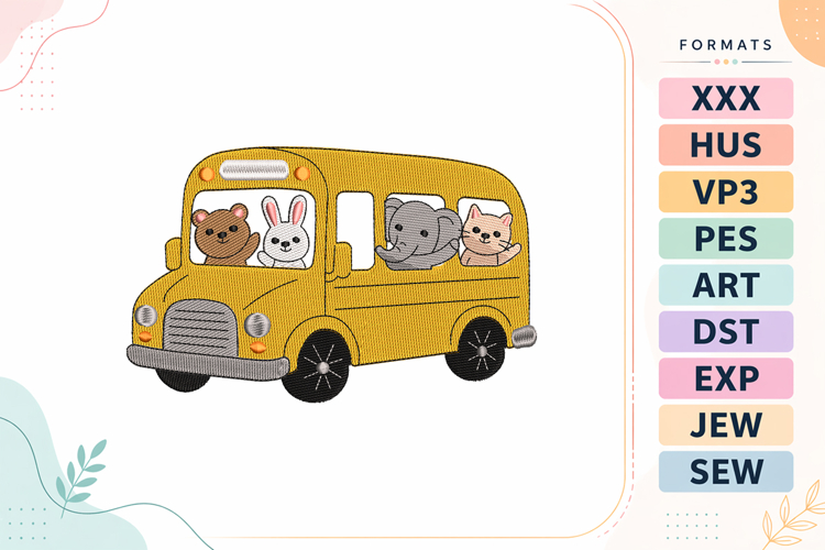 Cute Bus Back To School Embroidery Design