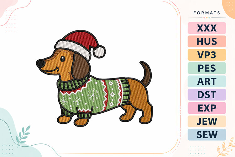 Festive Christmas Sausage Dog Embroidery Designs example image 1