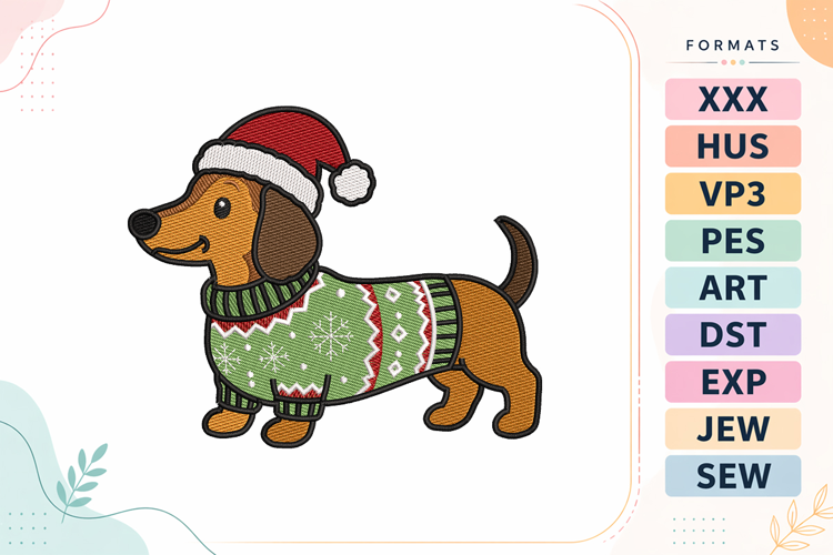 Festive Christmas Sausage Dog Embroidery Designs